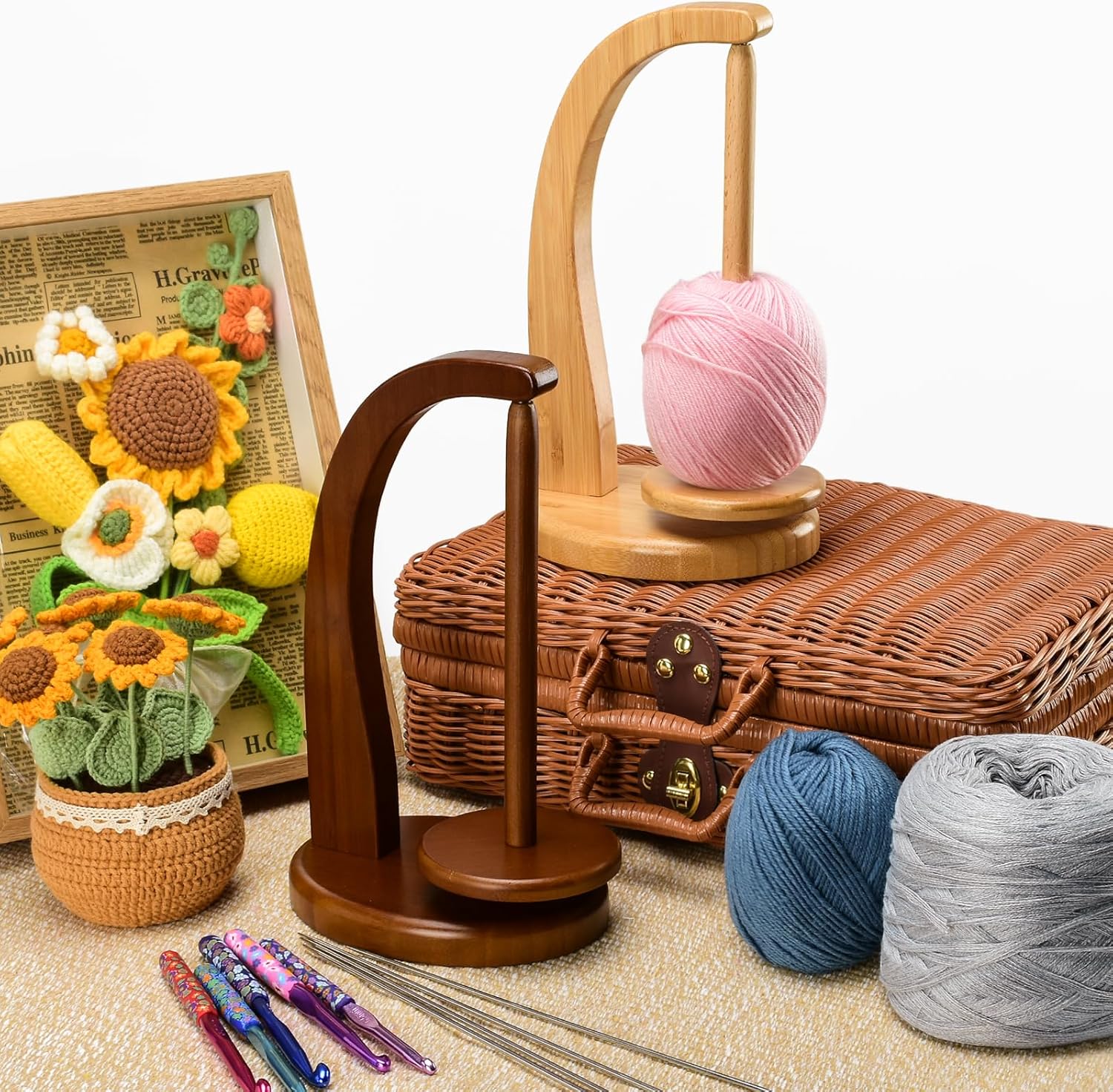 🎁🎄Wooden Yarn Spool Rack with🎁 FREE Knitting Needles 🌟🧶